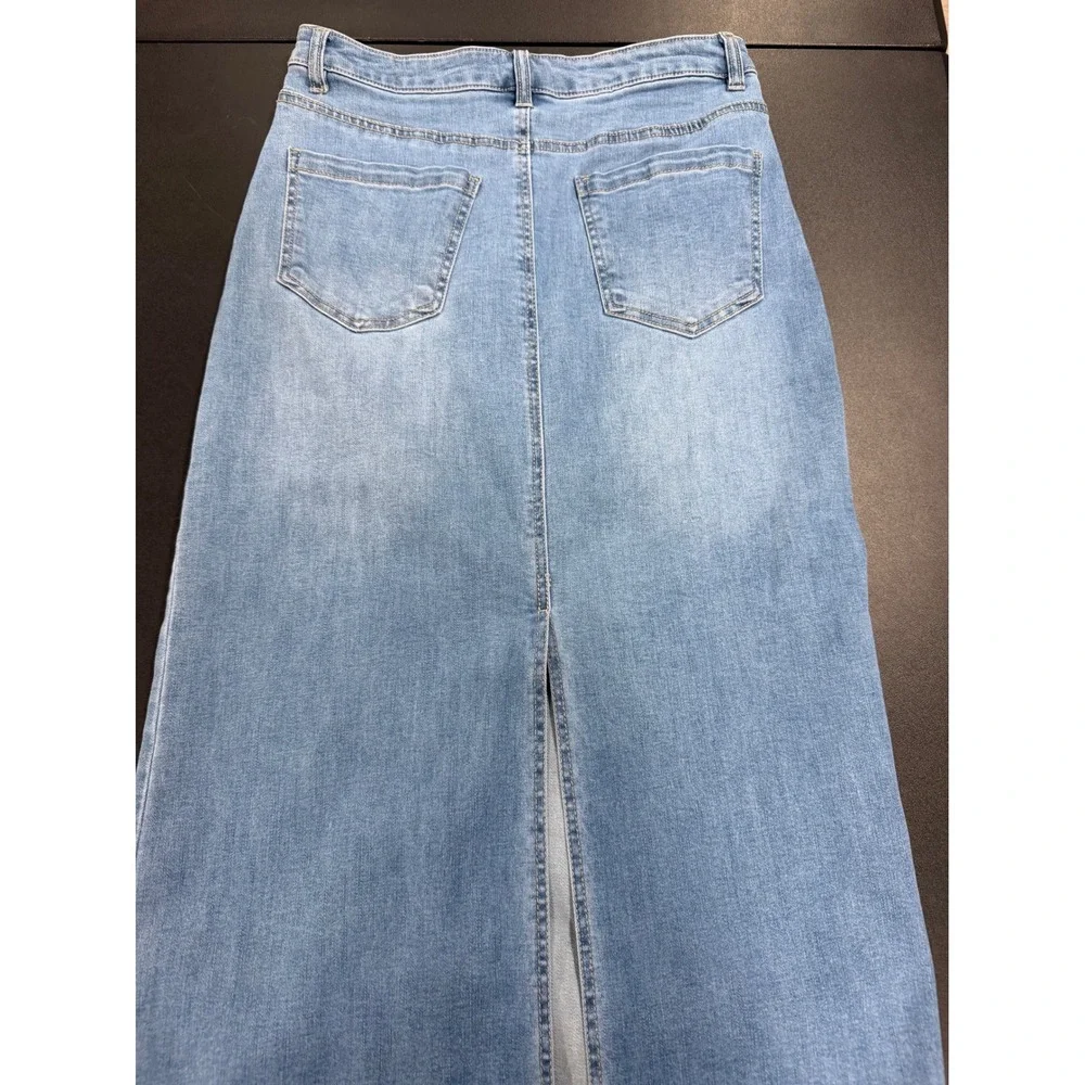 OAT New York Womens Blue Denim Maxi Skirt Light Wash High Waist Size 8/29
